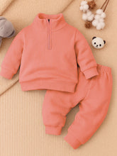 High Neck Baby Warm Pajama Set Peach Sleepwear