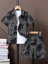 2pcs Random Print Shirt Summer Thin Shirt Shorts Set