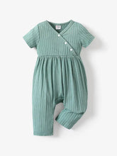 Rabbit Print/Solid Ribbed V Neck Short-sleeve Jumpsuit
