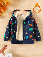 Dinosaur Hooded Jacket Full-Zip Loose-Fit Coat with Dino Print