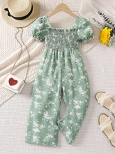 Floral Print Summer Jumpsuit with Puff Sleeves