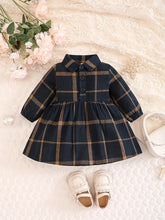 Long Sleeve Waisted Plaid Print Causal & Cute Dress