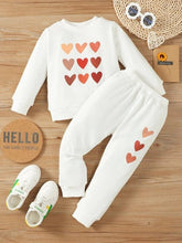 Soft Plush Fleece Kids Shirt Trouser Set - White Hearts Cozy Outfit