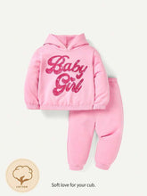 Comfortable Pink Contrast Plush Hooded Fleece Shirt & Trouser Set Baby