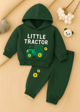 Infant Tractor Print Fleece Hooded Tracksuit Set for Boys & Girls