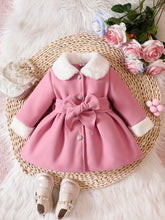 Soft Plush Bow Lapel Collar Jacket Winter Coat