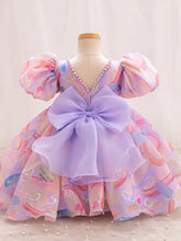 Colorful Bubble Sleeve Gown Dress