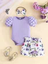 Short-Sleeved Bubble Sleeve Cartoon Triangle Onesie Set
