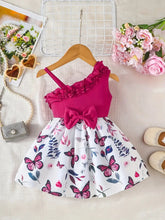 Cute Butterfly Print Ruffle Collar Knit Top & Flared Skirt Dress