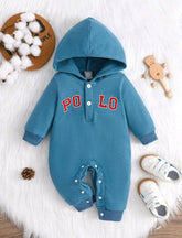 Casual and Cute Ribbed Knit Polo Hooded Body Suit