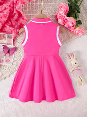 Summer Sleeveless Polo Dress with Heart Print & Stripes