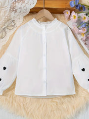 Ruffled Collar Long Sleeve Heart Pattern Blouse