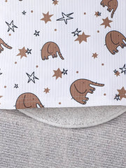 Sleeveless Round Neck Cute Elephant Print Vest + Letter Embroidered Decorative Shorts Set