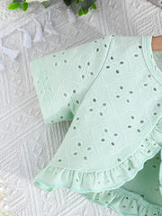 2pcs Design with a Ruffled Edge Knitted Short-Sleeve Set