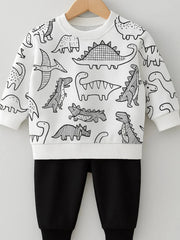 Allover White Animal Print Fleece Winter Tracksuit