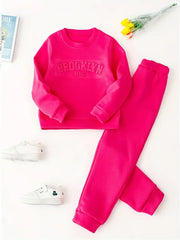 1 Set Embossed Long-Sleeve Sweatshirt Top + Casual Pants