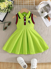 Girls Lapel Sleeveless Preppy Summer Dress