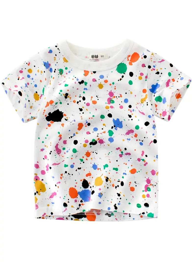Colorful Striped Cartoon Short Sleeve Crew Neck Summer T-Shirt