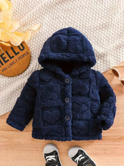 Plush Hooded Jacket With Heart Pattern