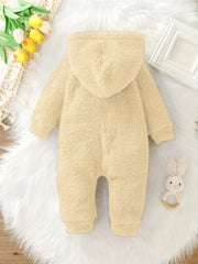 Solid Color Warm Fuzzy Hooded Casual Long Sleeve Romper