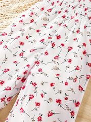 Floral Print Summer Jumpsuit with Puff Sleeves