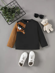 Colorblock Sleeves  Bear Pattern Sweatshirt