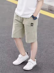 2pcs Elastic Waist Solid Cotton Shorts