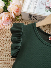 Casual Round Neck Fit and Flare Apricot Ruffle Sleeve Dress