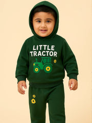 Infant Tractor Print Fleece Hooded Tracksuit Set for Boys & Girls