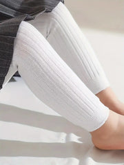 Solid Color Ribbed Leggings Versatile Elastic Waist Pants