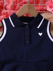 Summer Sleeveless Polo Dress with Heart Print & Stripes