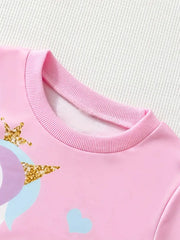 Long Sleeve Crew Neck Unicorn Print Dress