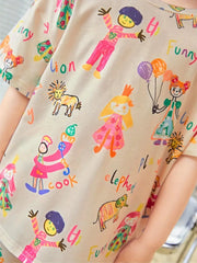 Short Sleeve Outfit for Outdoor Pink Graffiti Print Casual T-Shirt and Shorts Set