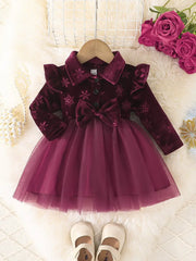 Charming Floral Print Long Sleeve Tutu Dress