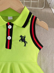 Girls Lapel Sleeveless Preppy Summer Dress