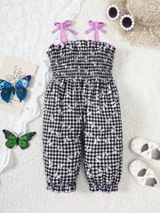 Strawberry Print Sleeveless Romper with Bow Detail