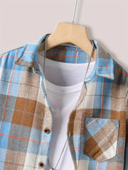 Casual Orange Plaid Long Sleeve Button-Up Shirt