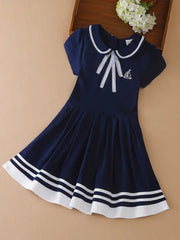 Cotton Splicing Short Sleeve Collar Dress