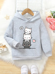 1pc Casual Fashion Cute Cartoon Cat Print Long Sleeve Hoodie