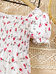 Floral Print Summer Jumpsuit with Puff Sleeves