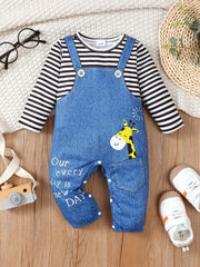 Cartoon Imitation Denim Jumpsuit Pattern Casual Long Sleeve Romper