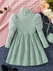 Casual Solid Color Striped High-neck Bubble Long-sleeved Dress
