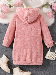 Reversible Fleece Hooded Long Sleeve Dress