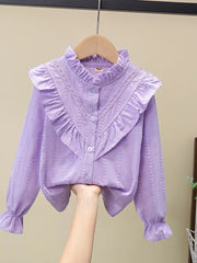 Solid Color Long Sleeve Woven Top Cotton Shirt