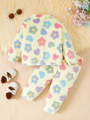 1 Set Cute Floral Pattern Baby Girl Fleece Set