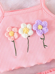 Floral Print Ribbed Knit Camisole Top and Shorts Set
