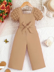 Short Puff Sleeve Ribbed Jumpsuit