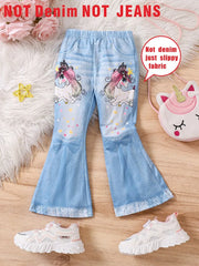 Casual Bows & Unicorn Pattern Imitation Denim Pants