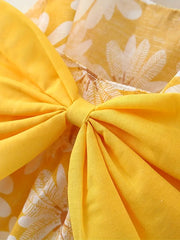 Flower Print Big Bow Baby Girls Sweet Dress Hat Set