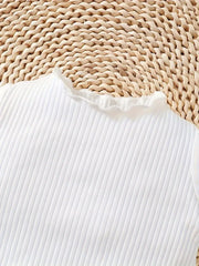 3pcs Summer Round Neck Casual Solid Color Ribbed Stripe Trim T-Shirt